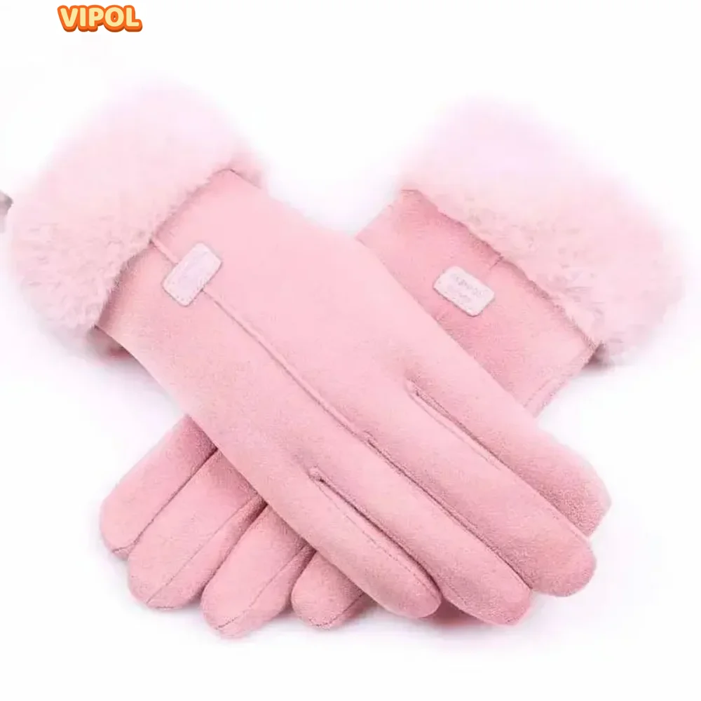 Women's cycling gloves autumn winter cold resistant outdoor cute suede, student plush, windproof touch screen warmth