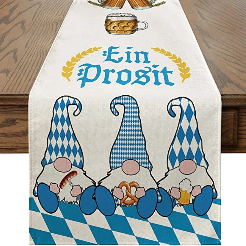 

EIN Prosit Gnomes Oktoberfest Table Runner, Germany Bier Bavarian Blue Harvest Holiday Kitchen Decoration Home Party Decor