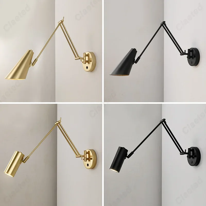 

New retro LED rotary telescopic folding rocker wall lamp study bedroom bedside eye protection reading lighting