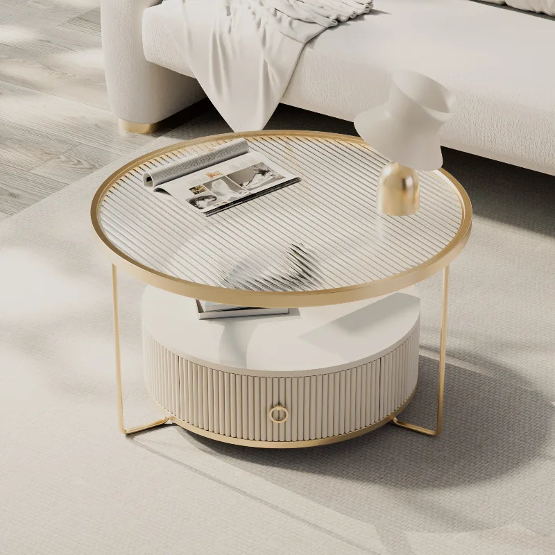 Home Coffee Table Living Room Sofa Rock Panel Edge Several Circular End Table Creative Drawer Small Round Storage Table