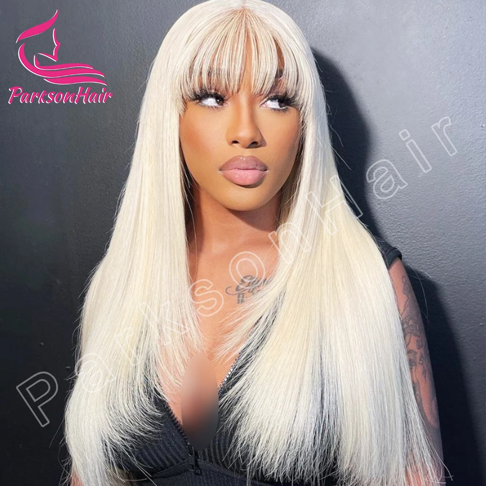 60# 13x4 13x6 HD Transparent Lace Frontal Wig Brazilian Straight 613 Colored Human Hair With Bangs Lace Front Wigs Pre Plcuked