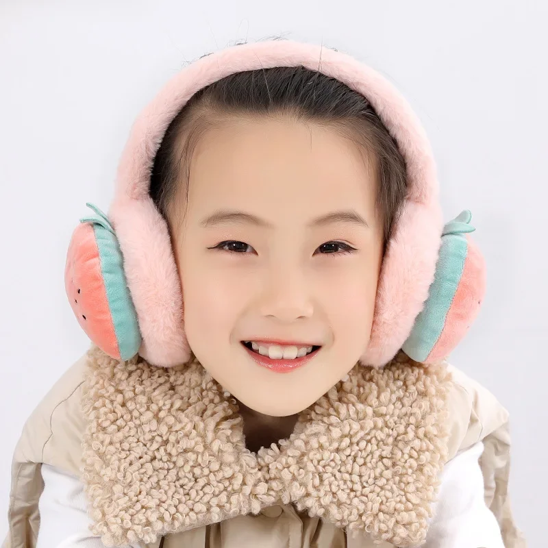 Earmuffs de frutas ajustáveis infantis, sacos de orelha femininos e masculinos, regalos de orelha dobráveis quentes, aquecimento de orelha dos desenhos animados, inverno