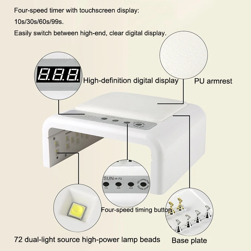 Składana lampa UV LED do paznokci z 72 diodami LED, suszarka do paznokci o dużej mocy, szybkie utwardzanie żelu do paznokci, wielofunkcyjna lampa do zdobienia paznokci.