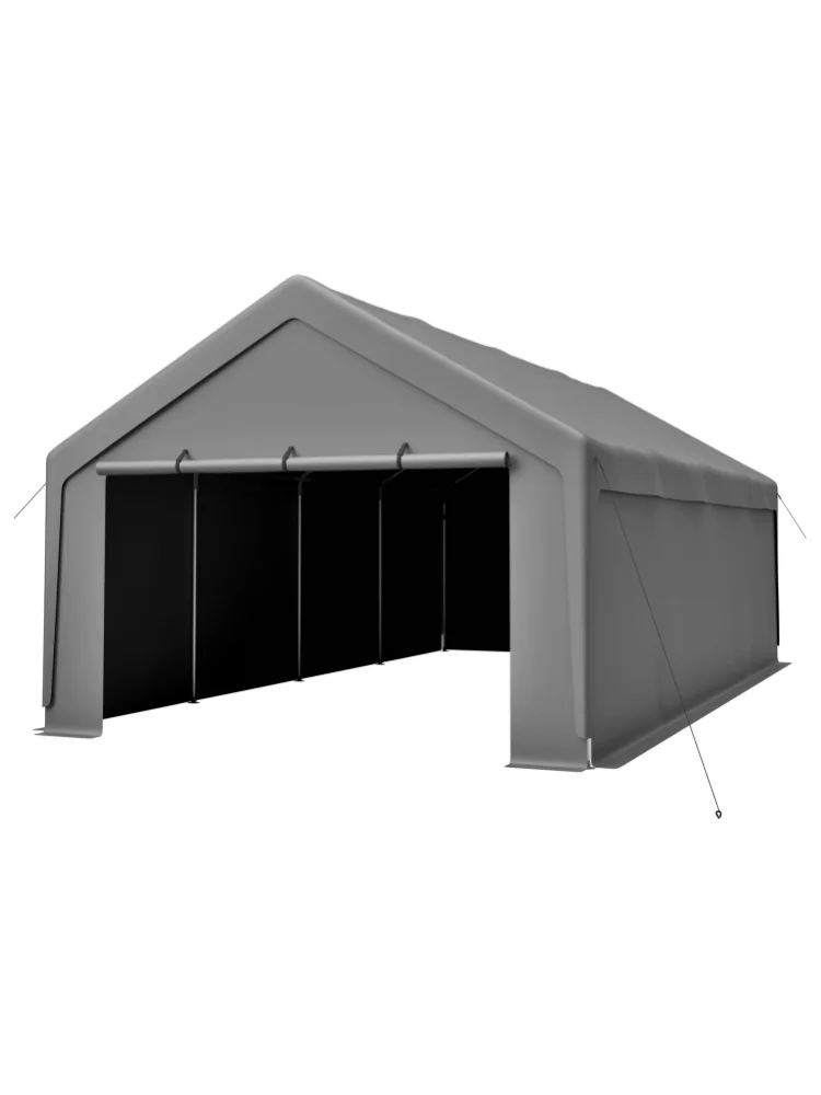 13*25FT Verzinkter Stahl-Carport, Tragbarer Garagenunterstand mit 160g PE-Abdeckung, Wind- und UV-Beständig für Fahrzeuge im Freien