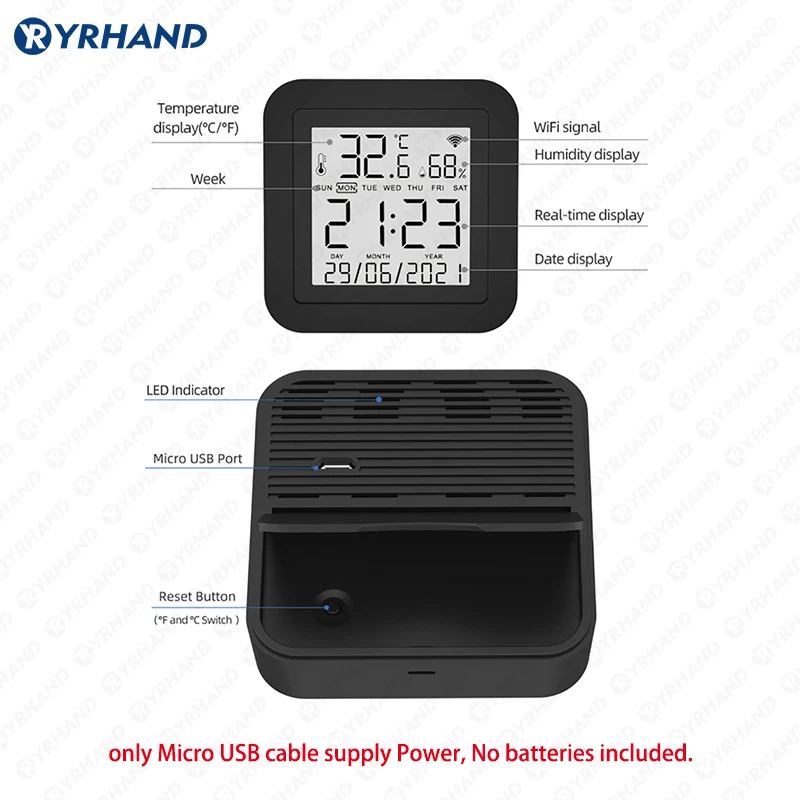 Imagem -02 - Yrhand Tuya Inteligente Wifi Universal ir Sensor de Umidade Temperatura Remoto para ar Condicionado tv ac Funciona com Alexa Casa do Google