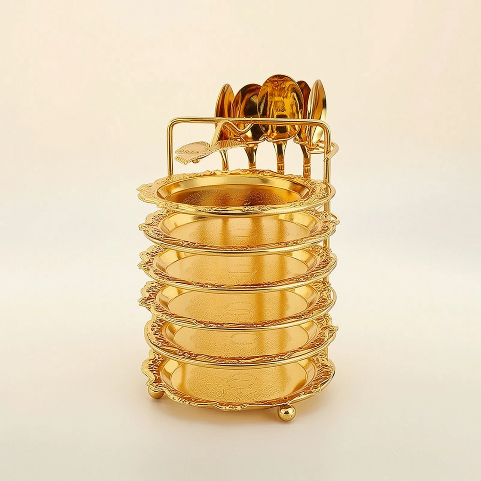 5-Tier Dessert Stand Ornate Tier Tray with Spoons Dessert Display Stand Metal Tiered Tray Space-Saving for Party Hosts