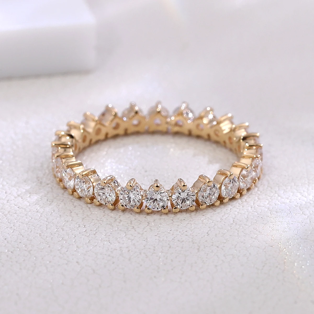 بروفانس الذيل الدائري كامل الفرقة 10K الذهب جولة مختبر الماس الأبدية اليومية خاتم كوكتيل مجوهرات للنساء الفتيات هدايا عيد الميلاد
