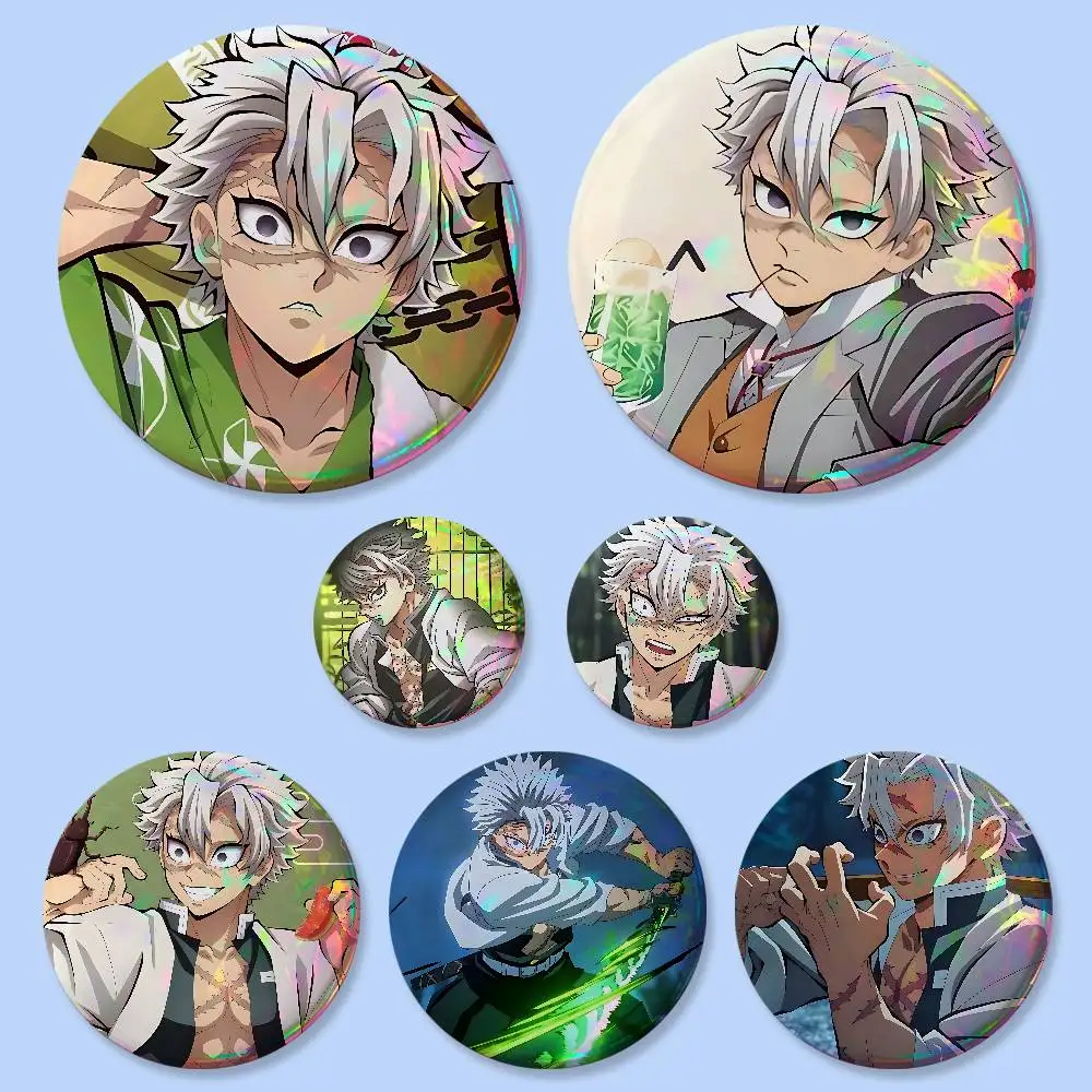 Insignias de Anime S-Shinazugawa Sanemi, 25, 32, 44, 58, 75 mm, Redondas, para Cosplay, Decoración de Bolsos, Regalos para Fans, Coleccionistas, Amigos, Broche, Souvenir