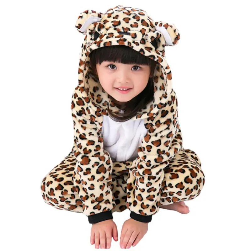 ss23Children 의류 레오파드 베어 동물 잠옷 코스프레 의상 남여 아동복 소년 소녀 플란넬 잠옷 Onesies Pyja