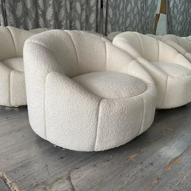 Modern Simple Nordic Living Room Wool Circle Lazy Pumpkin Armchair Luxury Single Seat Sofa Rotating Leisure Chair