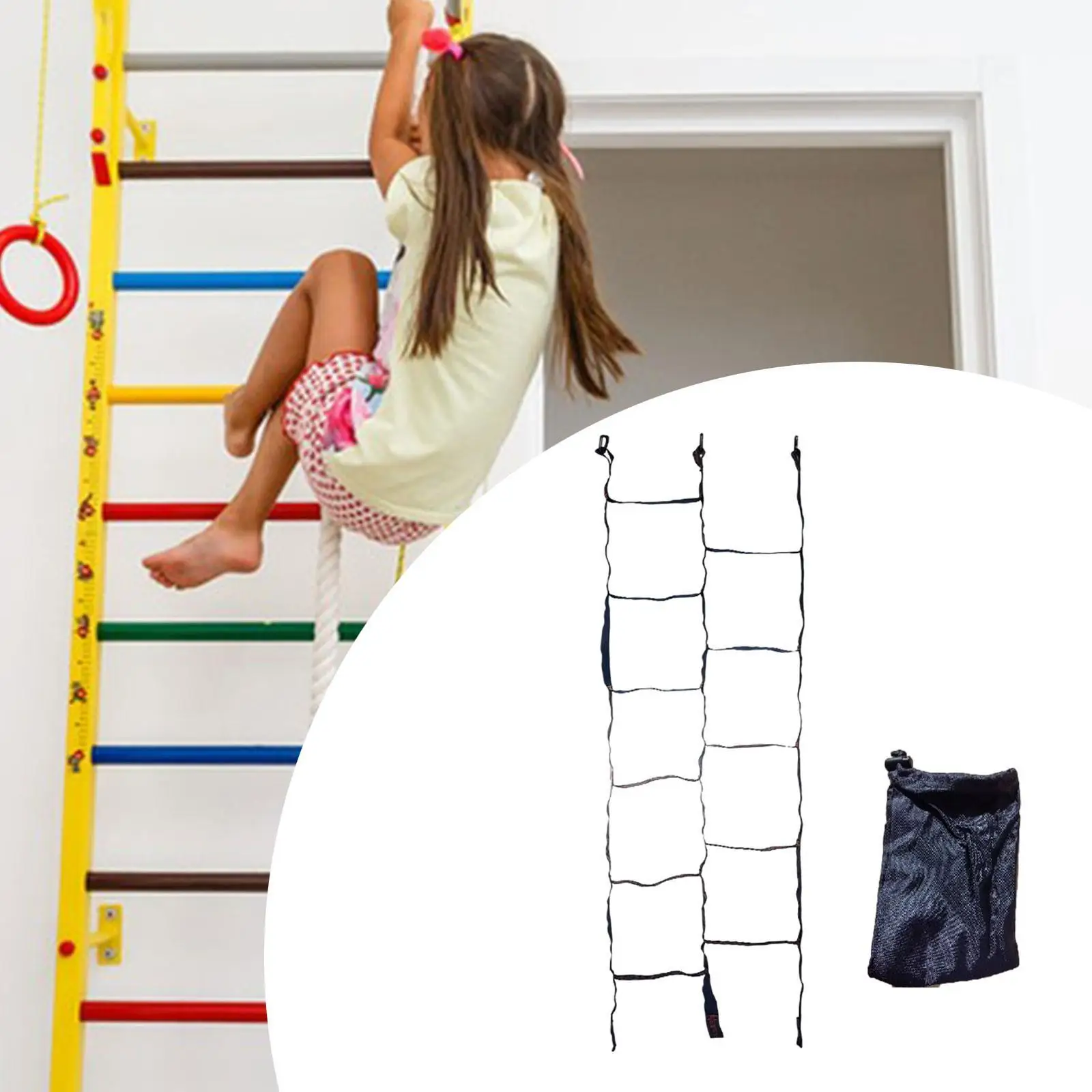 

Double Rows Climbing Rope Ladder for Kids Climbing Ladder Mountaineering Playground Park with Storage Bag Hanging Rope Ladder