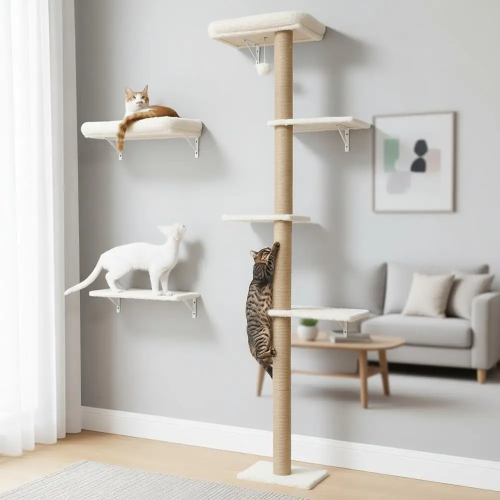 

Wall Shelves, Stable Wall Mounted Furniture Set, Kitten Scratching Post with Soft Cushion Perch, Space Saving Climb Wall or 16 I