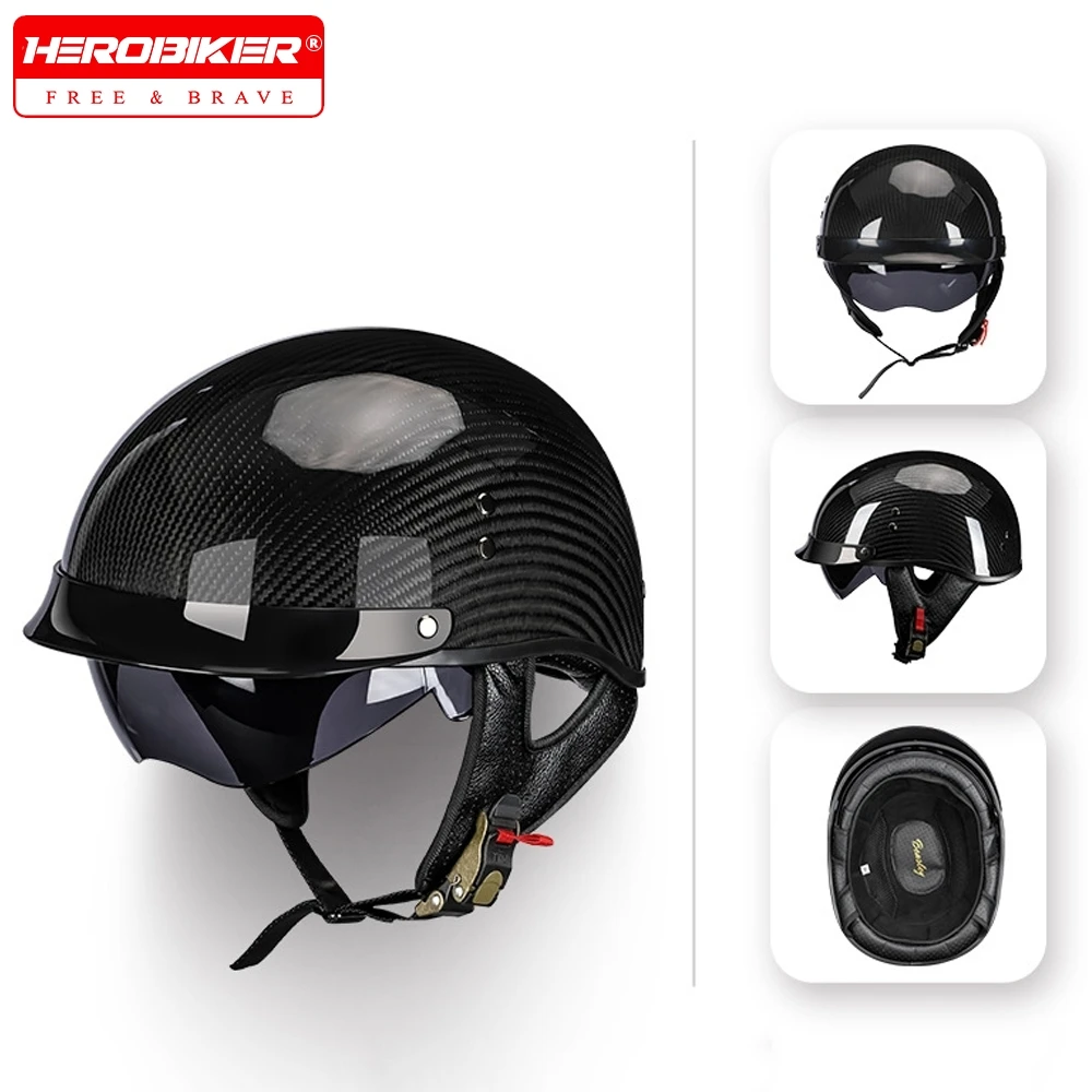 

Motorcycle Half Helmet Retro Carbon Fiber Motorcross Hard Hat For Motorbike Cruiser Chopper Moped Scooter Safety Moto Helmet DOT