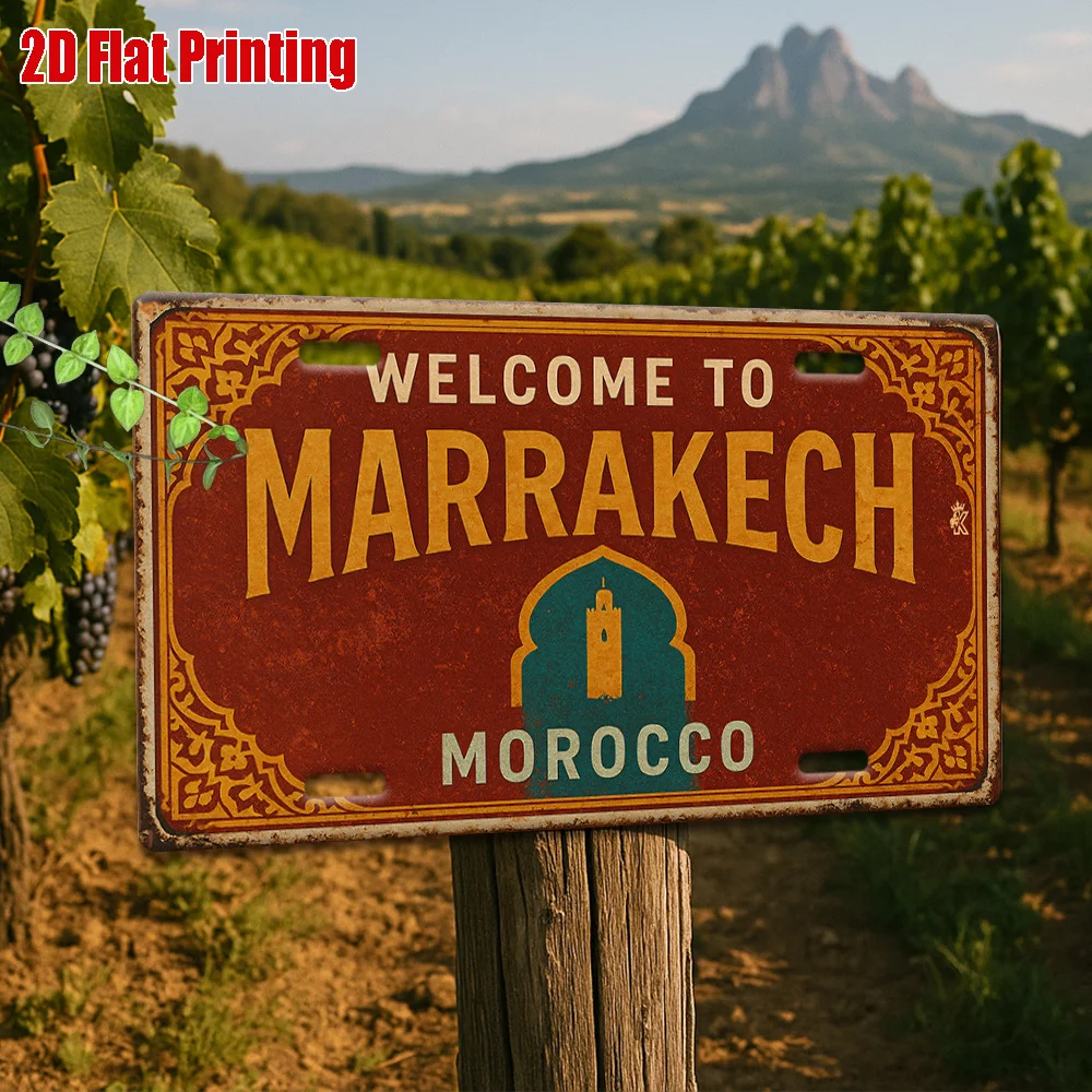 AL Welcome to Marrakech Morocco License Plate Sign - Vintage Durable Metal Plaque Wall Decor, Home Office Bar Man Cave Wall Art view 4