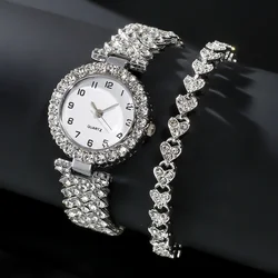 Fashion Digital Diamond Inlaid Women's Watch Quartz Watch Bracelet Set Crystal Watches Ladies Dial Steel Wristwatch Trendy Clock