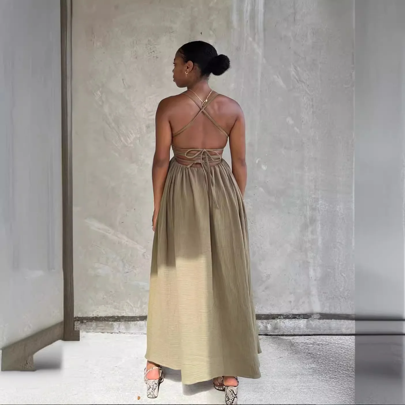 Leibchen Kleid Frauen Knöchel Länge Kleider Vestidos Quadrat Kragen Sexy Backless 2025, Sommer Leichte Stretch Lose Y2k Streetwear