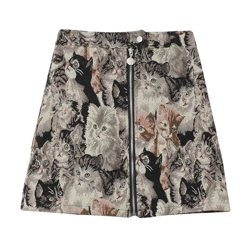 MOUKYUN Harajuku donne modello gatto gonne moda coreana a-line vita alta Vintage Cartoon Streetwear gonna femminile Faldas Mujer