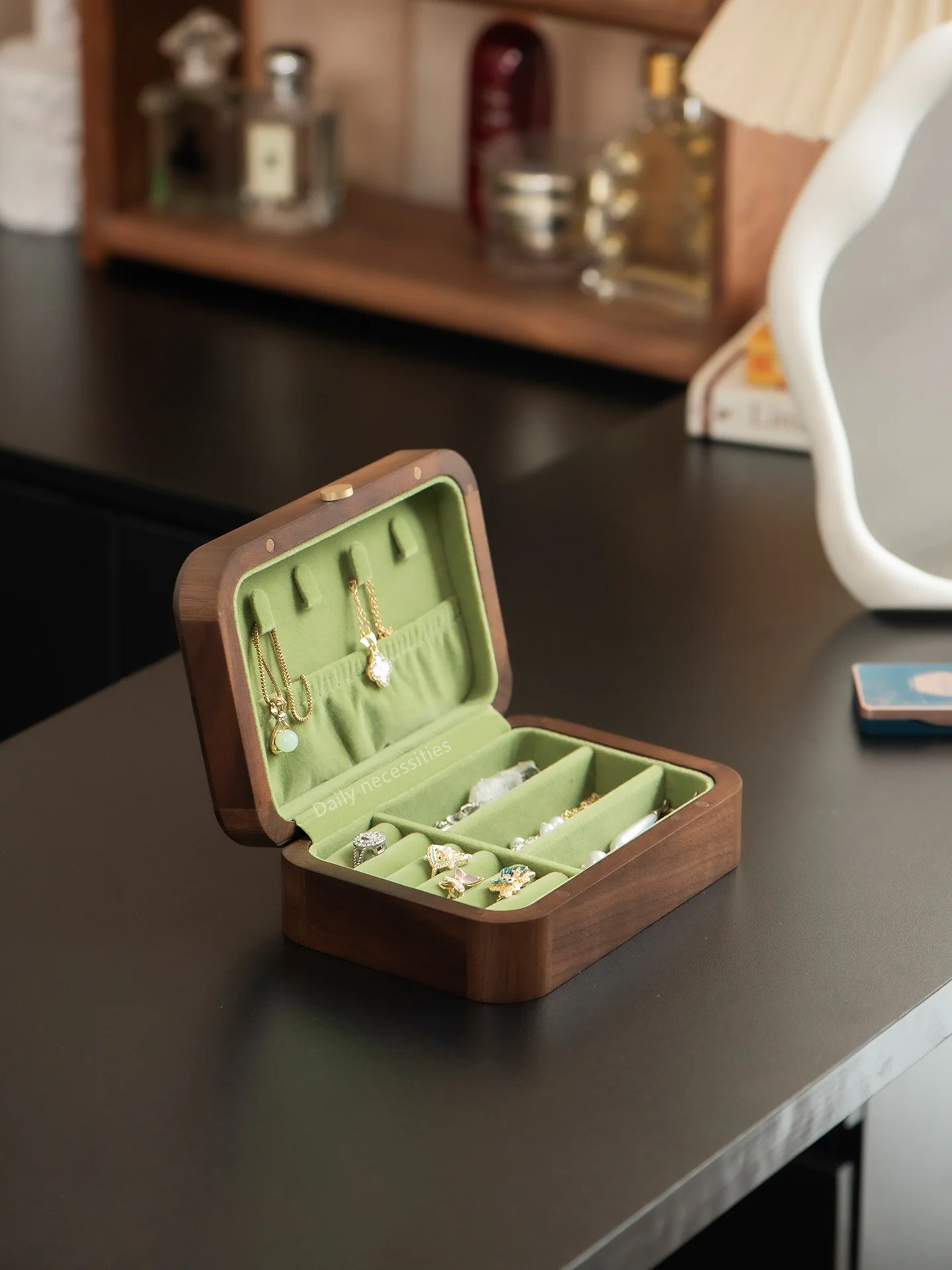 Portable Travel Wooden Jewelry Box  Luxury Multi-Function Storage for Necklaces Rings Compact Size Outdoors Storage Organ...