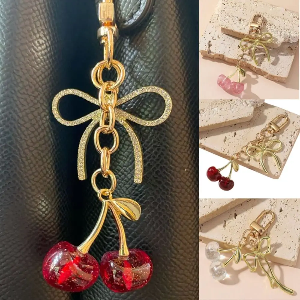 

New Red Cherry Bag Pendant Bow Crystal Keychain Alloy Keyring Women
