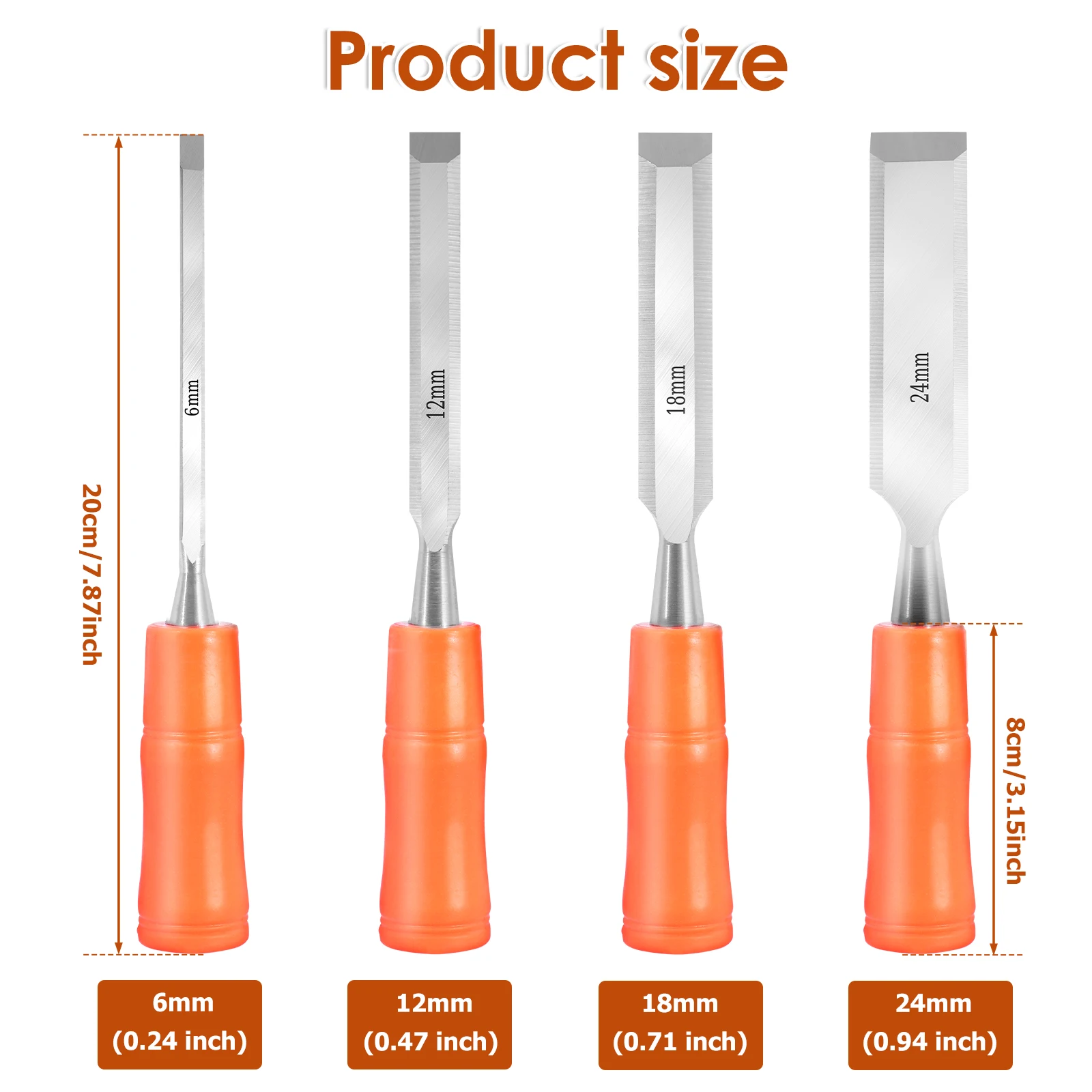4Pcs Wood Chisels Set Woodworking Chisels Tools with Ergonomic Handle and Beveled Blades for Softwood Hardwood Laminated Wood
