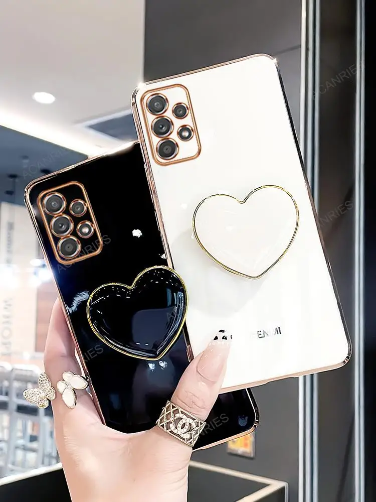 A 33 53 13 Love Heart Holder Case For Samsung Galaxy A53 A13 A33 A23 A73 A32 4g A52s 5g A72 Luxury Plating Stand Silicone Cover