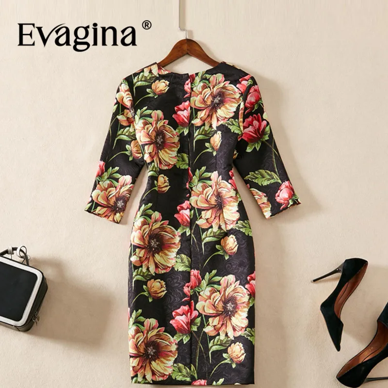 Evagina Fashion Design Spring Summer Women's Three Quarter Sleeved Printing Pretty Slim-Fit Hip Wrap High Street Mini Dresses