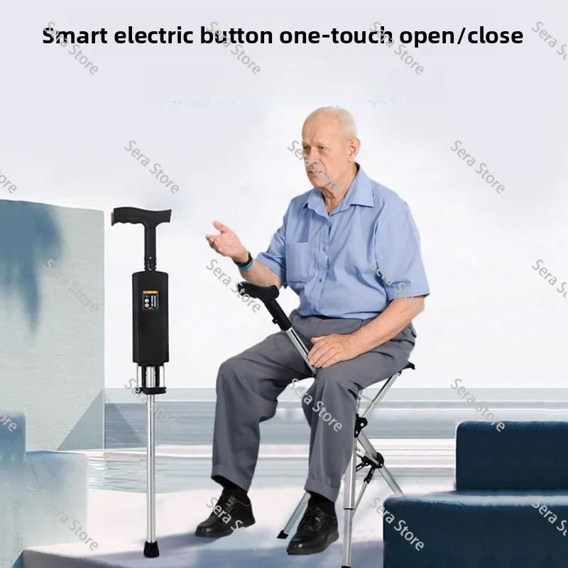 1 pcs Electric Foldable Anti-slip Cane Stool - Portable Lightweight Cane for Elderly, One-Button Open & Close, Support 220lbs