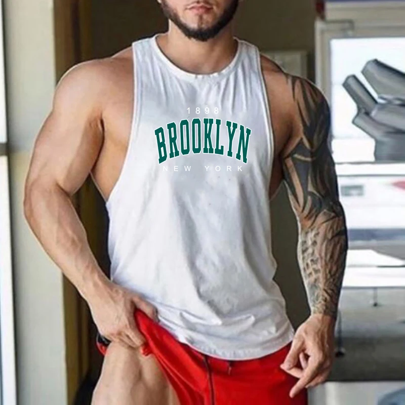 1898 Brooklyn rompi katun motif New York rompi kebugaran Gym Tank top longgar olahraga sejuk tanpa lengan kaus otot binaraga pria