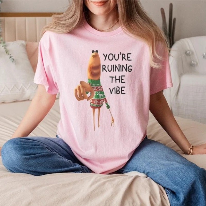 ユニセックス 面白い マーカス・ザ・ワーム あなたが雰囲気を台無しにしている クリスマス ミーム Tシャツ 面白い ブレインロット クルーネック 半袖 コットンTシャツ