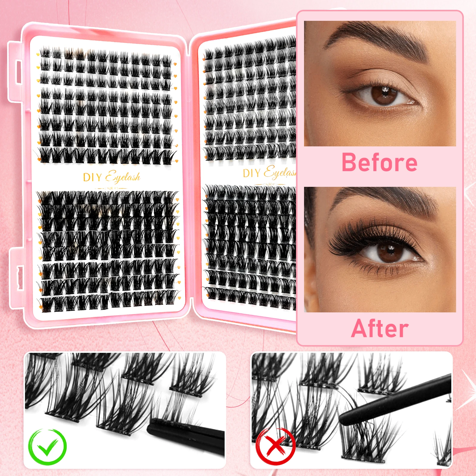 384PCS DIY Lash Extension Clusters Kit - D Curl 0.1mm Ultra-Thin Band Individual Lashes, Soft Wispy Natural Lash Clusters for Be image 4