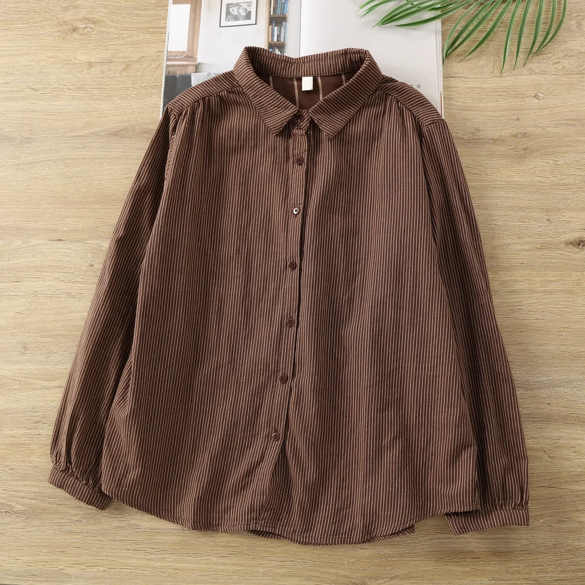 100% katoenen garen dames gestreepte shirts Japan stijl casual roze groen blauw streep blouses met lange mouwen kantoor dames tops