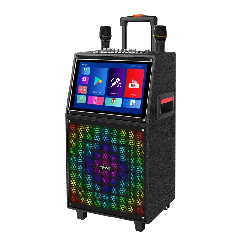 

Stock 10'' Woofer Karaoke System Multifunction Trolley Speaker Android Smart Touch Screen WiFi Karaoke Speaker For Any Occasion