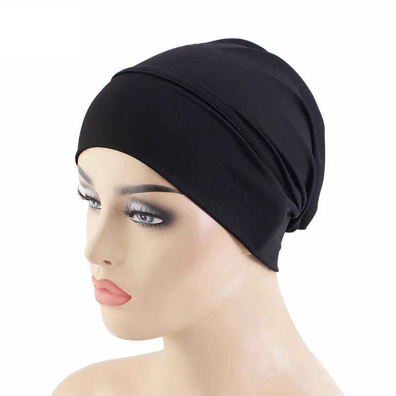 Baru Stretch Underscarf Turban wanita Muslim topi Dalaman Hijab Beanies Bonnet Headscarf Chemo topi perawatan rambut bungkus kepala Turban Mujer