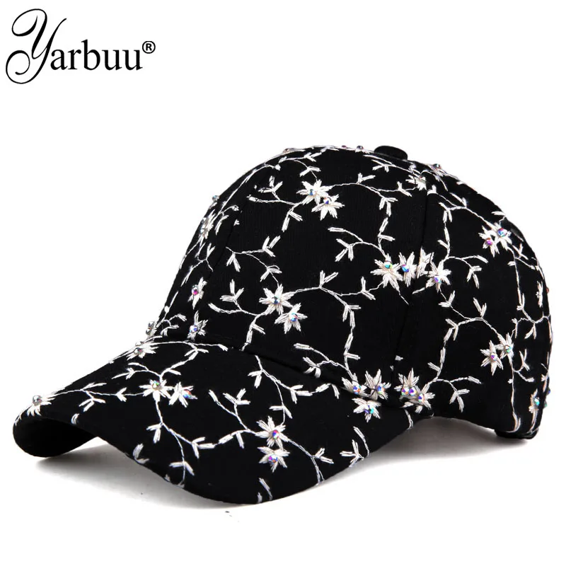 

[YARBUU] New Fashion Four Seasons Baseball Cap For Women Flower Embroidery Gorras Hombre Rhinestone Casquette Hats Adjustable