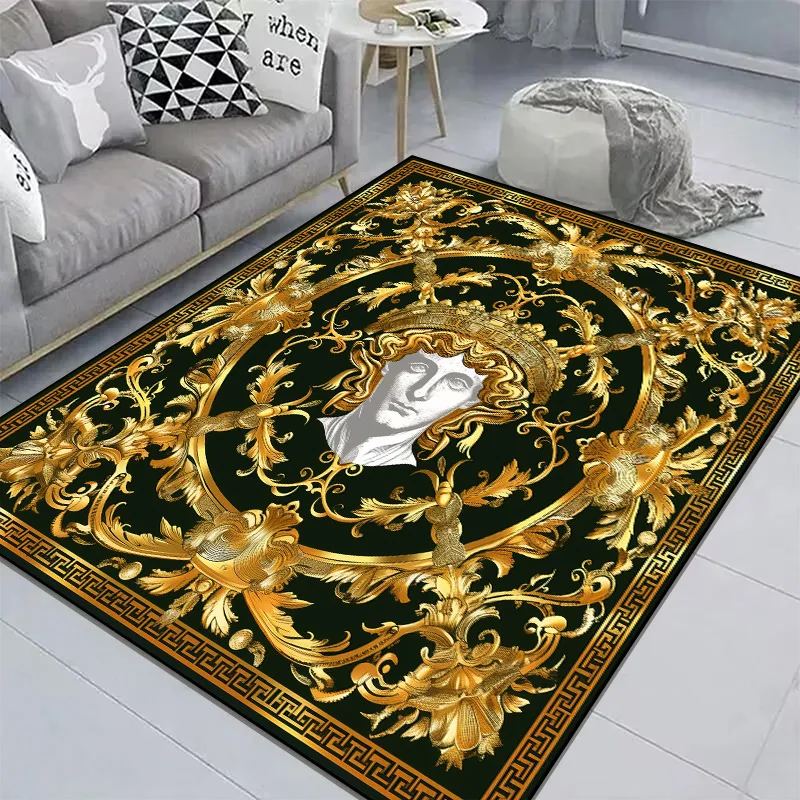 European Style Golden Carpets for Living Room Fashion Luxury Area Rugs Bedroom Washable Decoration Home Soft Anti-slip Floor Mat