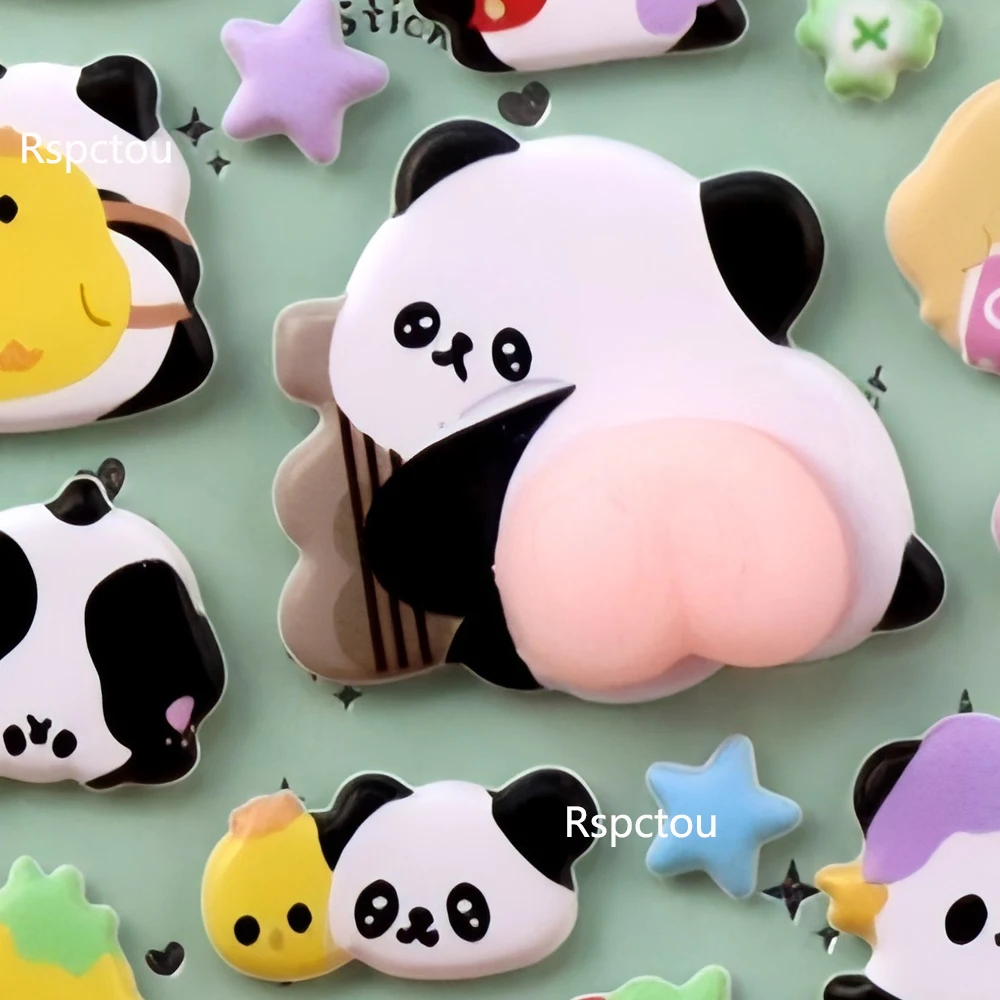 8pcs Funny Cartoon Animal Buttocks Puffy Stickers Cute Creative Decompression Toy Relief Decals Diary Luggage Phone Sticker Gift