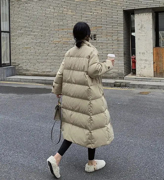 Abrigo largo negro de invierno para mujer, Parka de algodón grueso, abrigos holgados coreanos de gran tamaño, abrigo informal para mujer