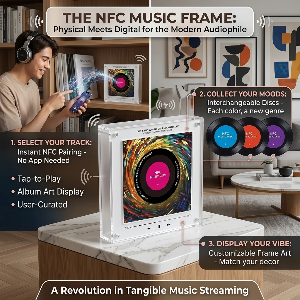 nfc音楽誘導自動歌唱マグネット冷蔵庫ステッカー-アクリル製クリエイティブオーディオ音楽プレーヤーオーナメント-ナイトライト