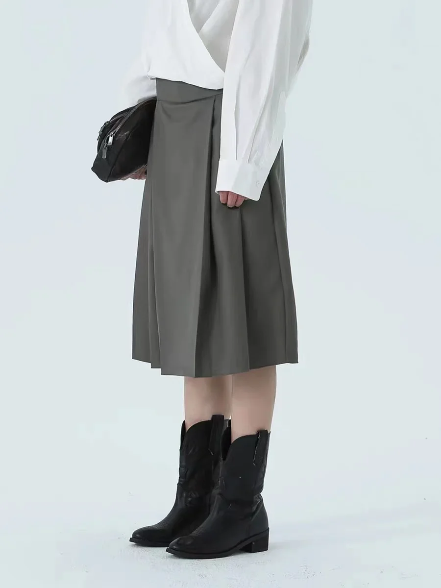 Cakucool Spring Summer Solid Grey Green Women's Loose Fashion Office Suit Pant Skirt Half Length Punk Designer Pants Skirt