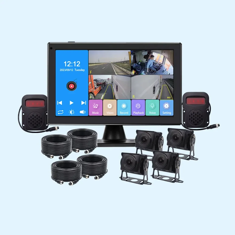 10.1Inch touch Monitor 1080P AHD AI Truck Bus Car Security with Four Channels Video BSD BSM Blind Spot Monitor and light alarm