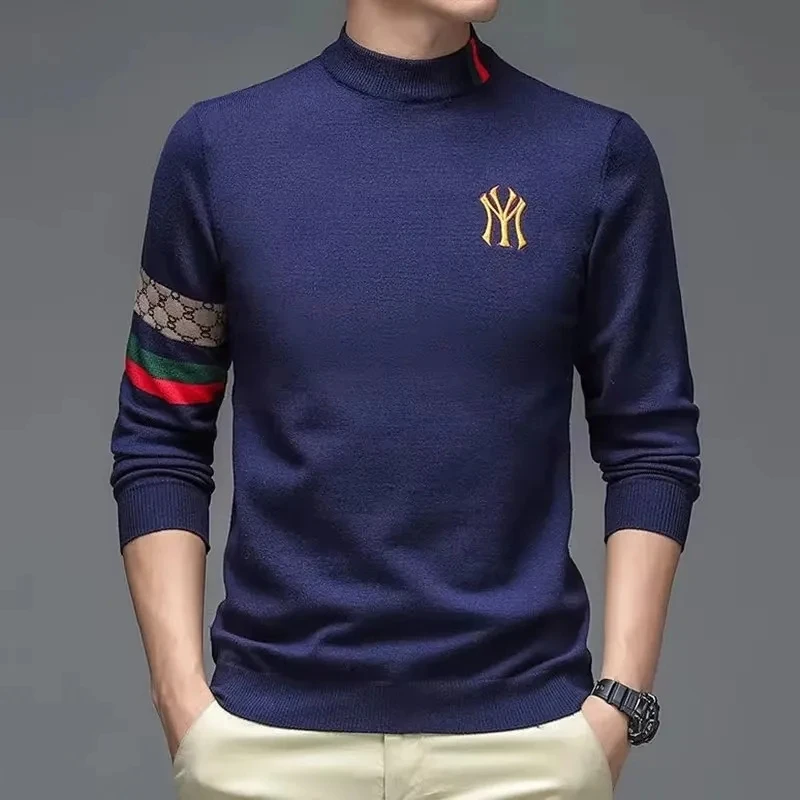 High end brand men's round neck knitted sweater autumn winter fashion hot selling boutique embroidery high-quality top pullover