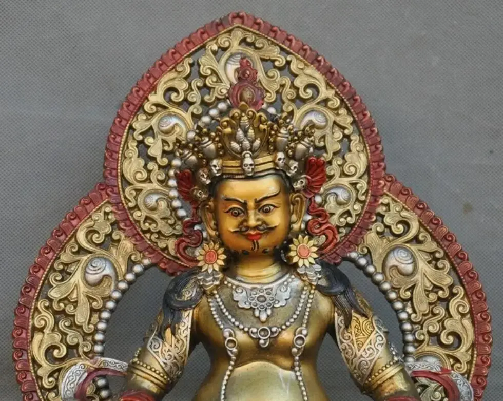 Tibet temple bronze Paint Gilt Yellow Jambhala Mammon God Wealth Buddha Statue