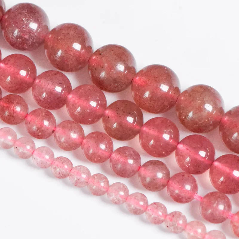 Natural Strawberry Quartz Crystal Beads for Jewelry Making Bracelet Necklace Stone Beads DIY Accessories 4 6 8 10 mm