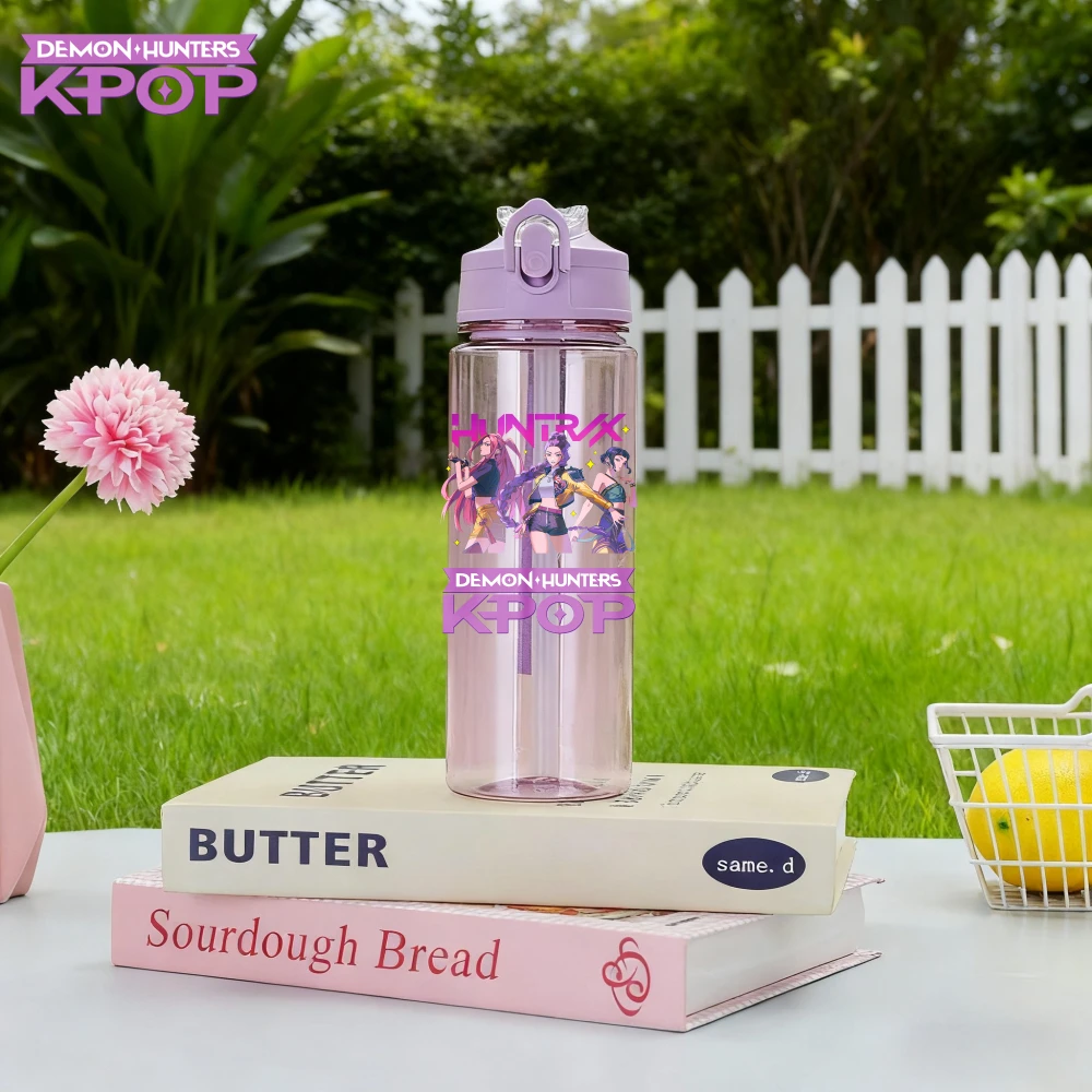 ل KPop شيطان الصيادين 800 مللي الأطفال الكرتون كوب بلاستك أنيمي HUNTR/X شفافة القش زجاجة ماء الهدايا الطرفية