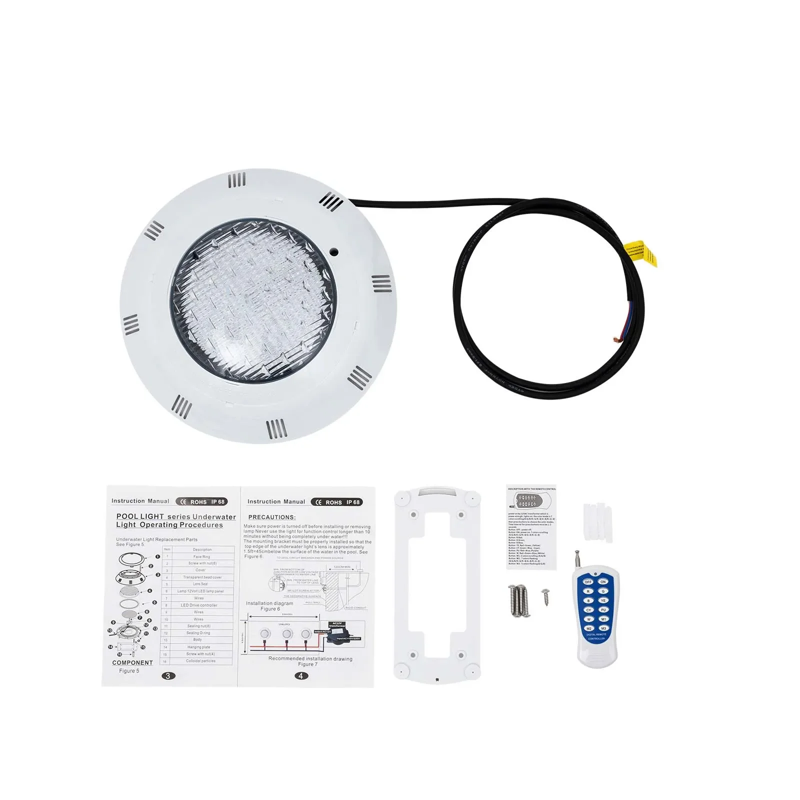 Luz subaquática rgb para piscina, lâmpada impermeável com controle remoto, ip68, ac12 v, 45w, novo