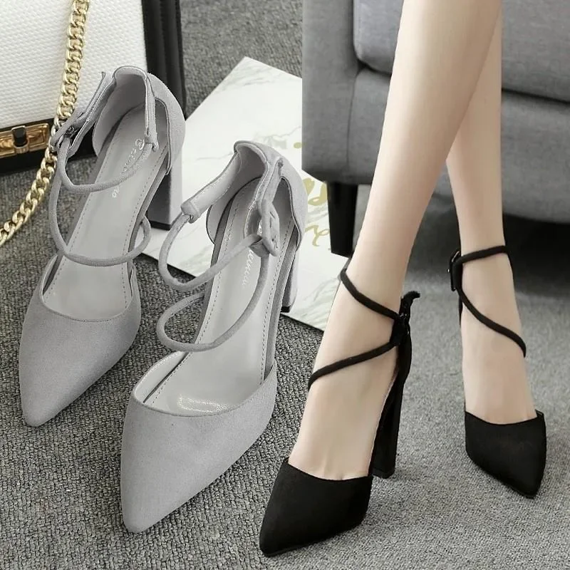 

Women's Shoes Sandals Female Summer Thick with High-heeled Pointed Stiletto Sexy Nightclub Buckle Strap Zapatilla Mujer