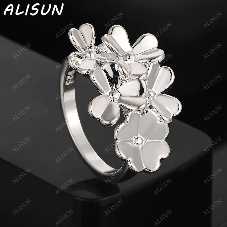 

ALISUN 925 Sterling Silver Size 7-10 Flowers Ring For Women Grace Jewelry Trend Fashionable Birthday Party Gifts