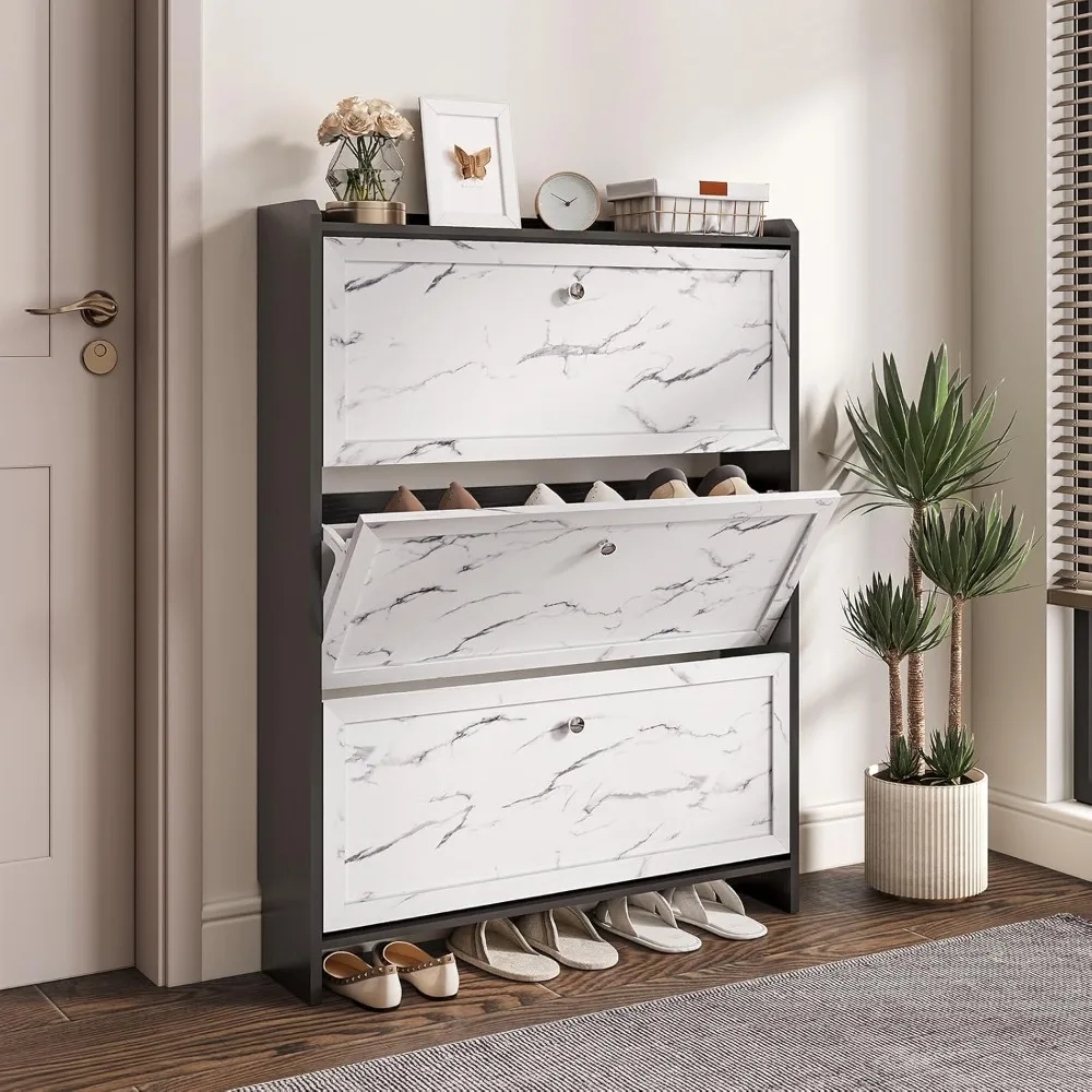 

Shoe Cabinet with 3 Flip Drawers,Freestanding Shoe Cabinet Storage with Anti-Tip Design,Narrow Shoe Organizer Rack for Entryway,
