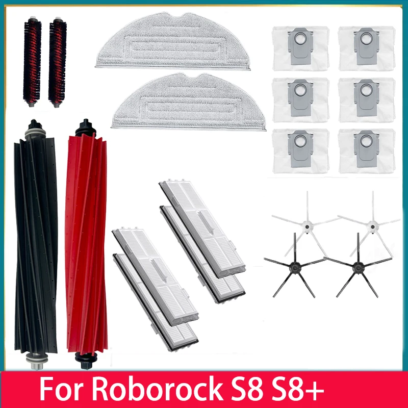 For Roborock S8 S8+ Spare Parts DuoRoller Main Side Brushes Mop Cloths HEPA Filters Dust Bags Accessories