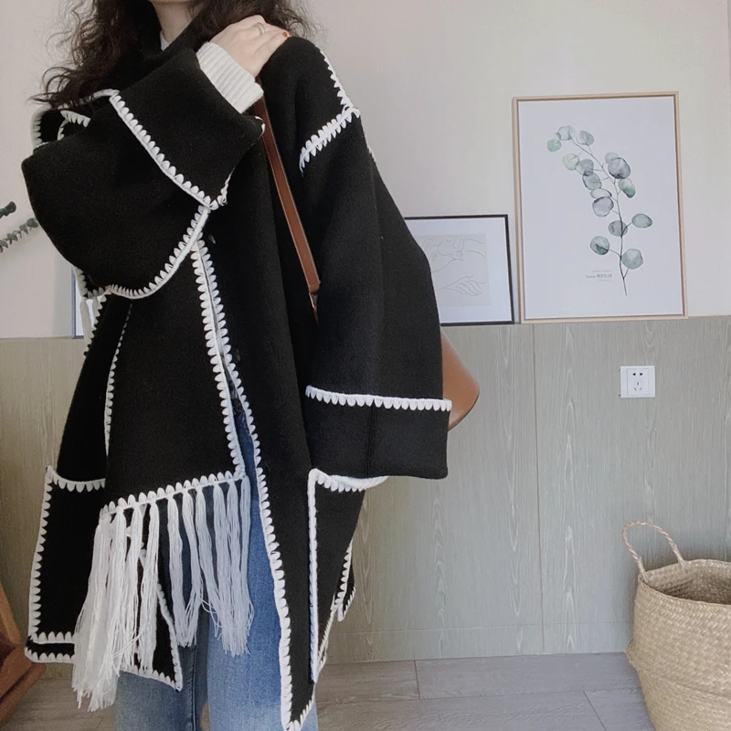 

Зимнее шерстяное пальто INS Sle с новогодним дизайном, уникальная модель для женщин, модное пальто с длинными рукавами, ограниченная серия